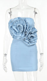 STRAPLESS FLOWER DENIM DRESS