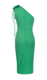 GREEN SLOPING SHOULDER HOLLOW FASHION DRESS