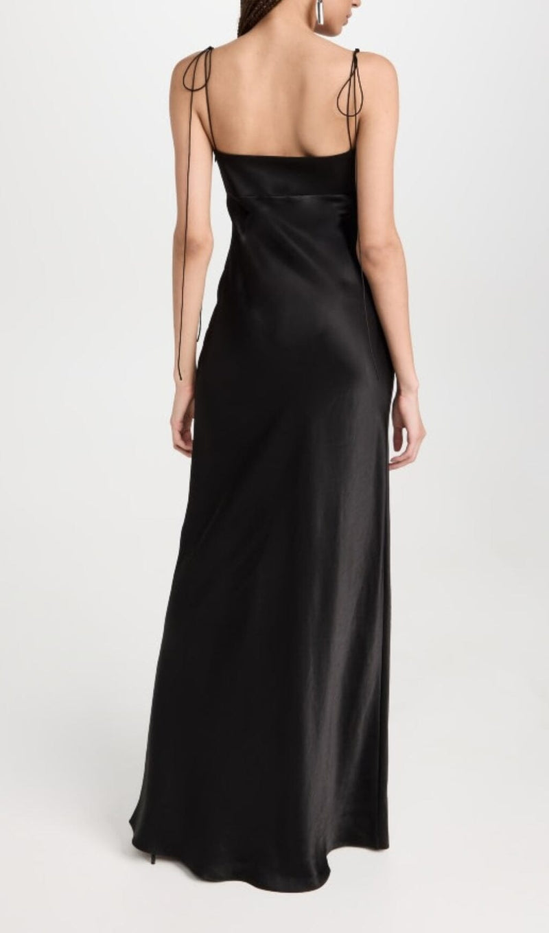 BLACK TULIP SATIN MAXI DRESS