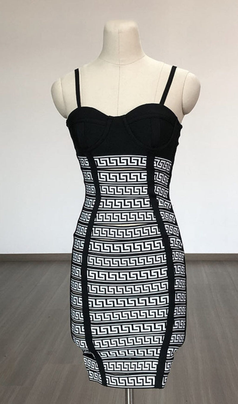 JACQUARD PATCHWORK BANDAGE PARTY DRESS