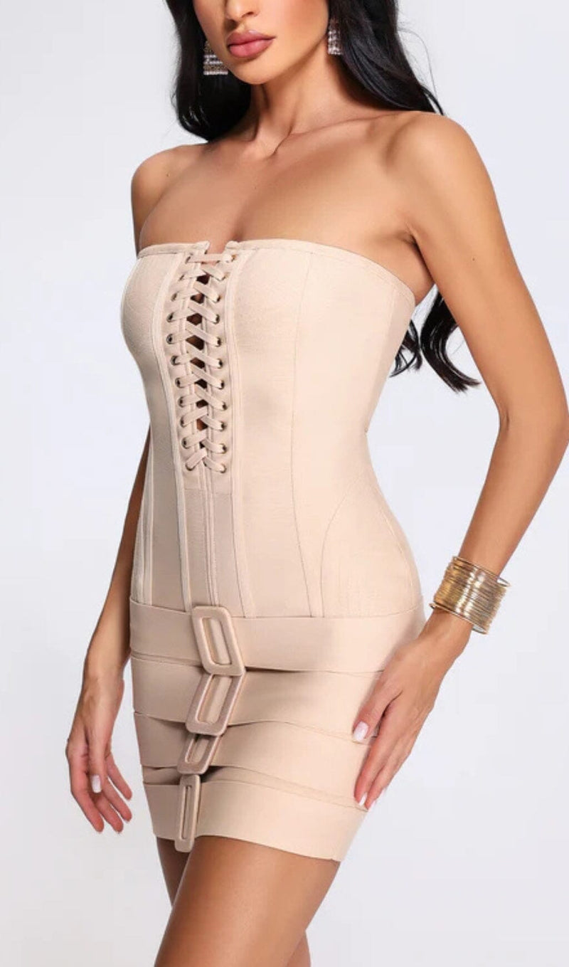 TUBE TOP LACE UP BANDAGE MINI DRESS