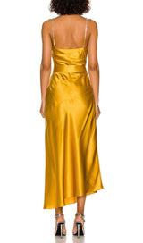 BANDAGE RUCHED MIDI DRESS IN GOLD