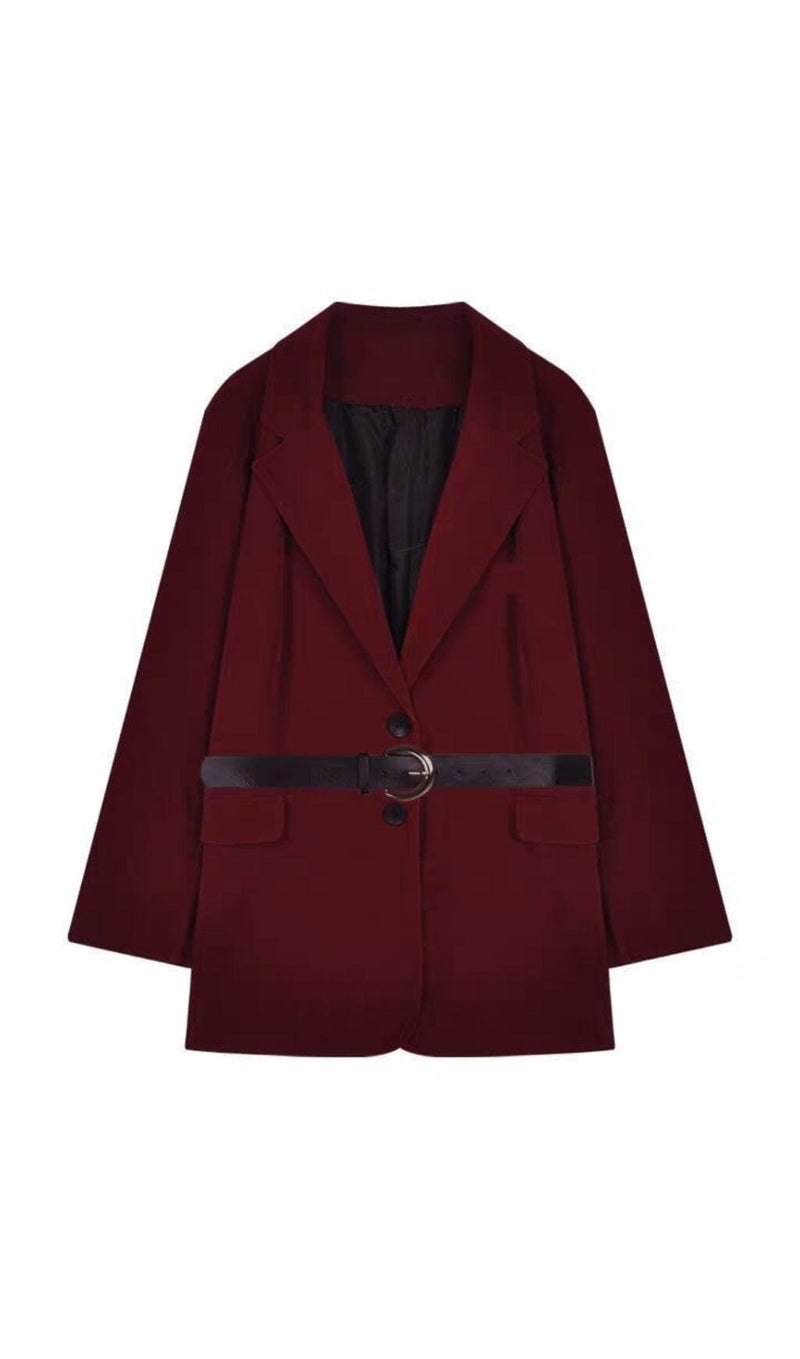 RED VELVET BLAZER WITH BELT