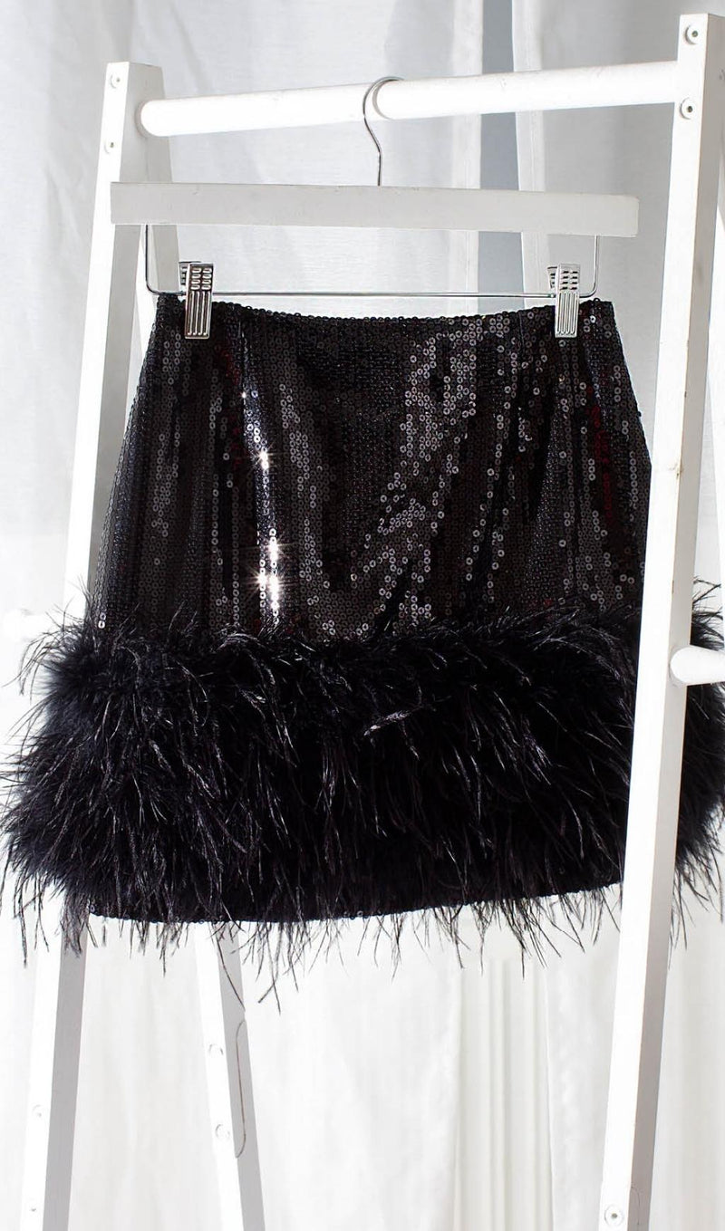 SEQUIN FEATHER MINI SKIRT