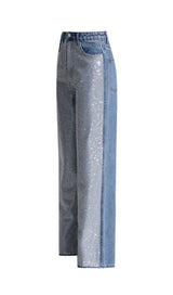 PANTALON EN JEAN PATCHWORK STRASS