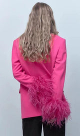 FEATHER JACKET SUIT IN HOT PINK