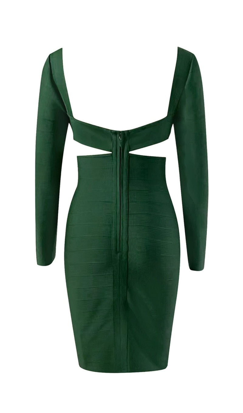 BANDAGE LONG SLEEVE MINI DRESS IN GREEN