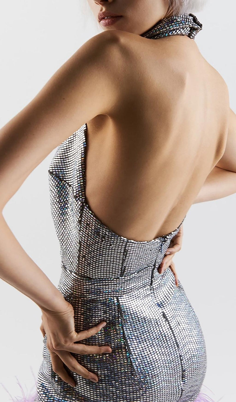 SEQUIN BACKLESS MINI DRESS IN SILVER