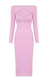 CUT OUT LONG SLEEVE MIDI DRESS IN PINK