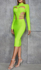 FLUORESCENT GREEN WAIST CUT-OUT SLIM-FIT DRESS