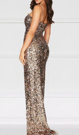 SEQUINS CONDOLE BELT MIDI DRESS