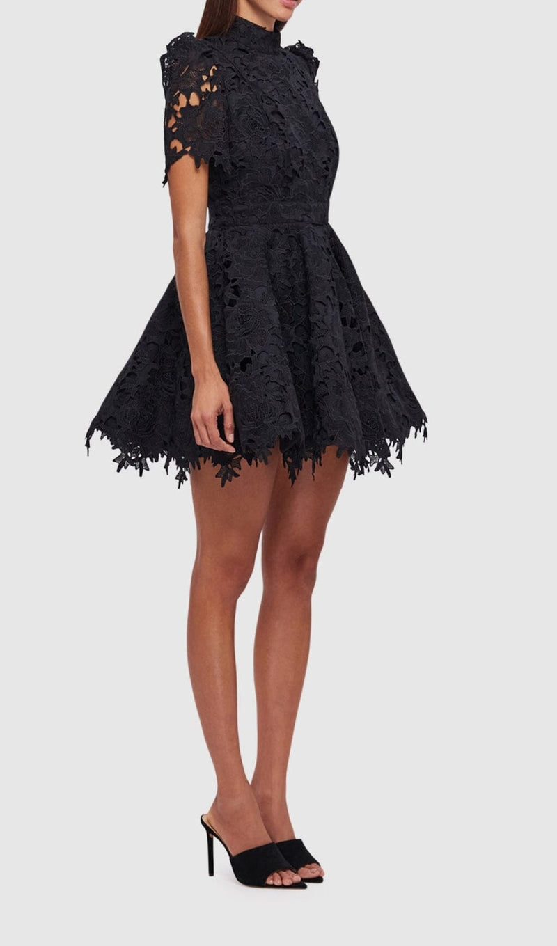 BLACK LACE SHORT SLEEVE MINI DRESS