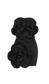 ROBE MINI À FLEURS SANS BRETELLES NOIR