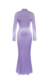 PURPLE LONG SLEEVE MESH MAXI DRESS