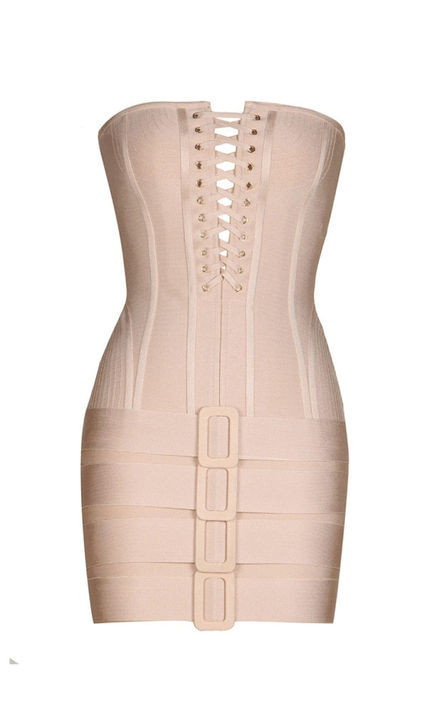 TUBE TOP LACE UP BANDAGE MINI DRESS