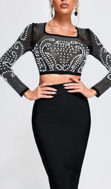 TWO-PIECE BEADED LONG-SLEEVED DRESS SET