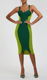 GREEN BANDAGE SLIP MIDI DRESS