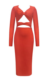 LONG SLEEVES CUT OUT MIDI DRESS IN RED