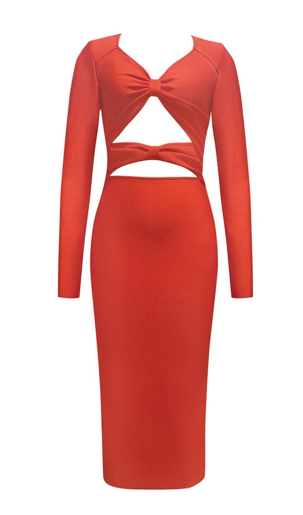 LONG SLEEVES CUT OUT MIDI DRESS IN RED