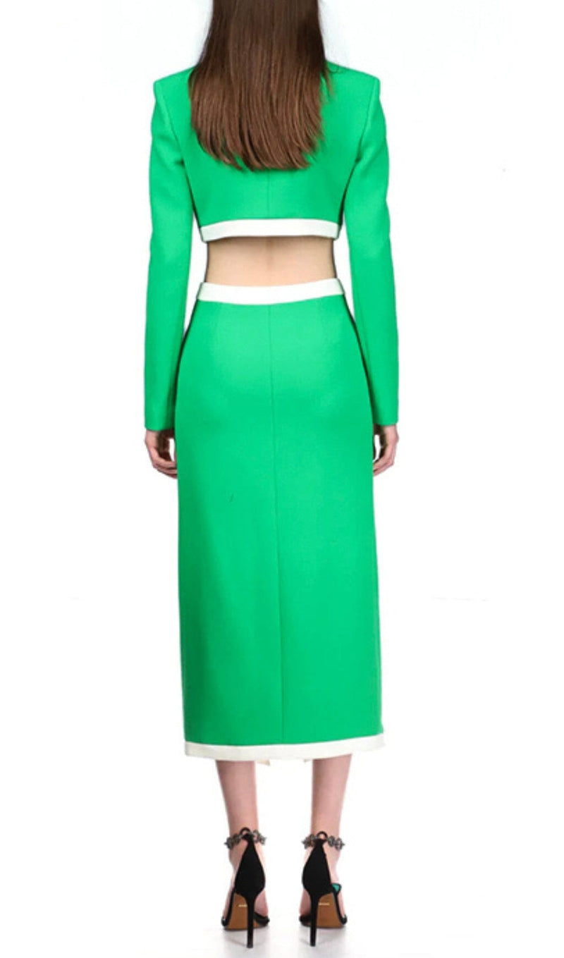 BANDAGE TWO-PIECE PATCHWORK MAXI DRESS IN GREEN