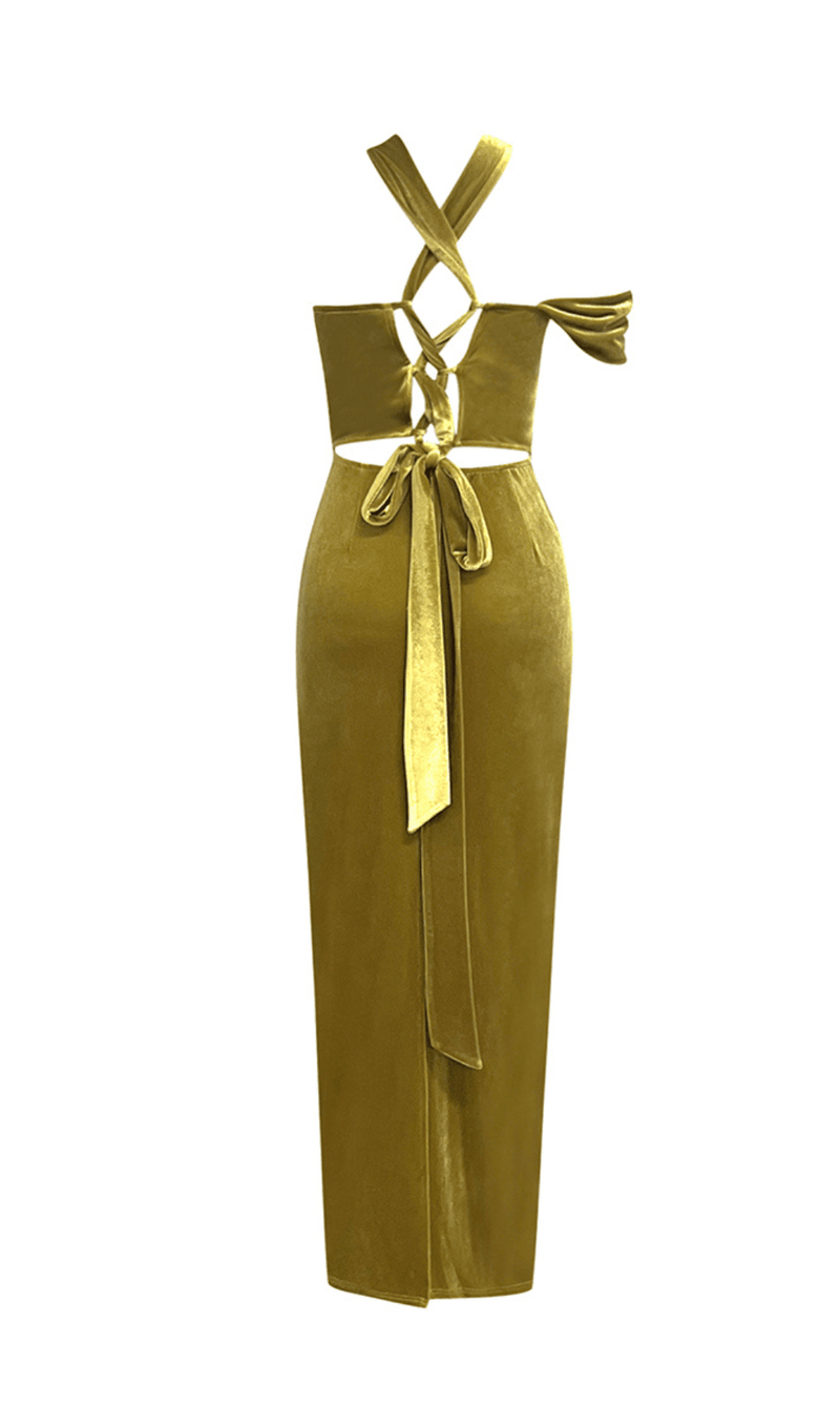 MATCHA HALTER NECK STRAPLESS SLEEVELESS PLEATED MAXI DRESS