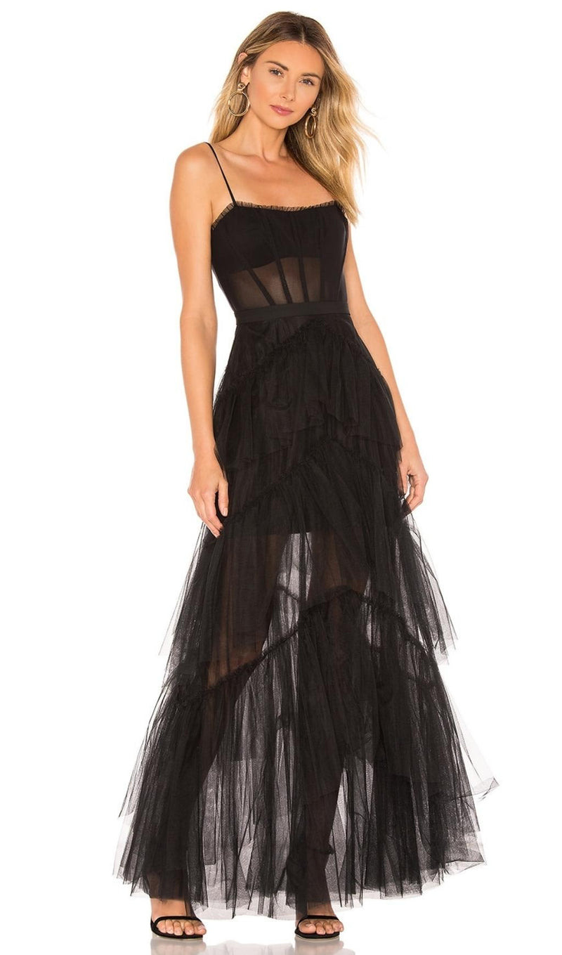 MESH MAXI DRESS IN BLACK