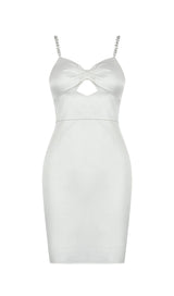 DIAMOND SUSPENDER BOW SLIM DRESS IN WHITE