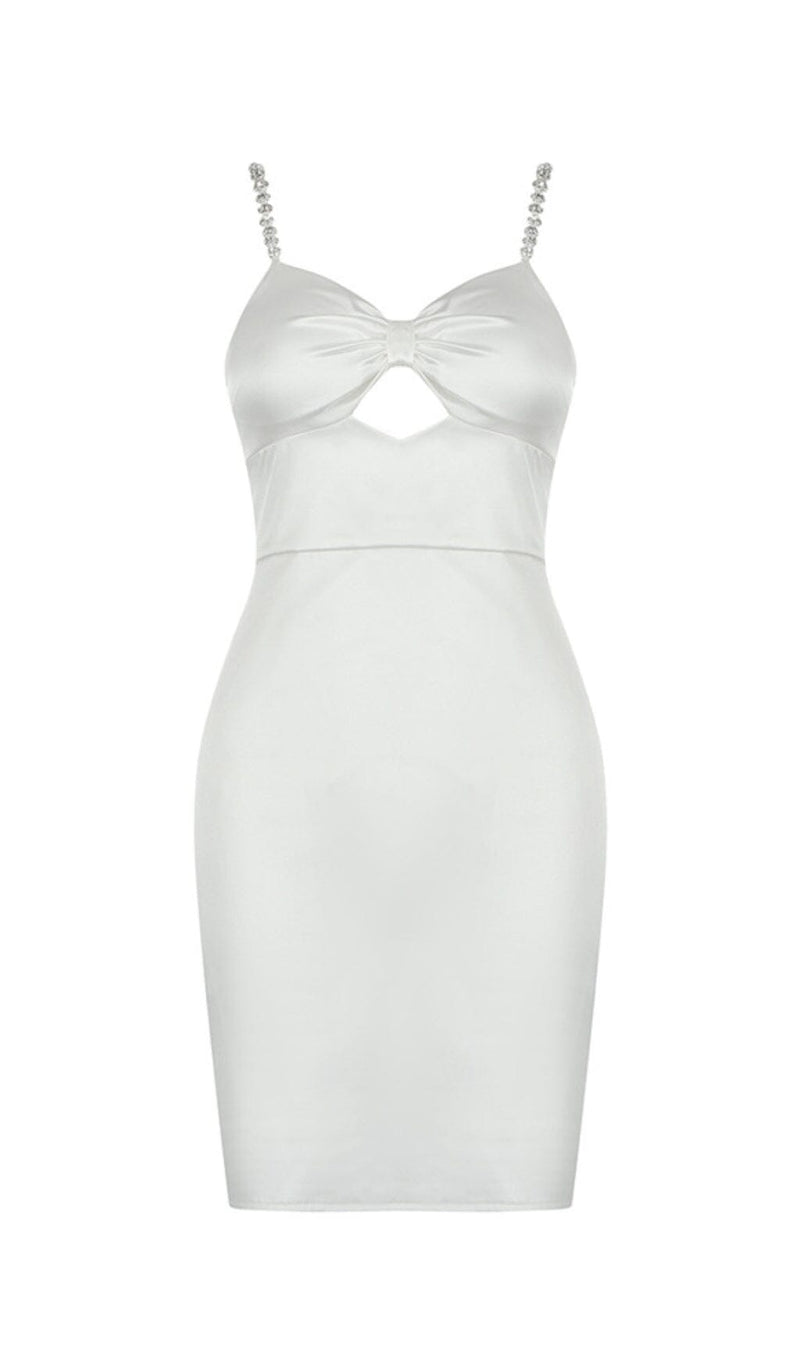 DIAMOND SUSPENDER BOW SLIM DRESS IN WHITE