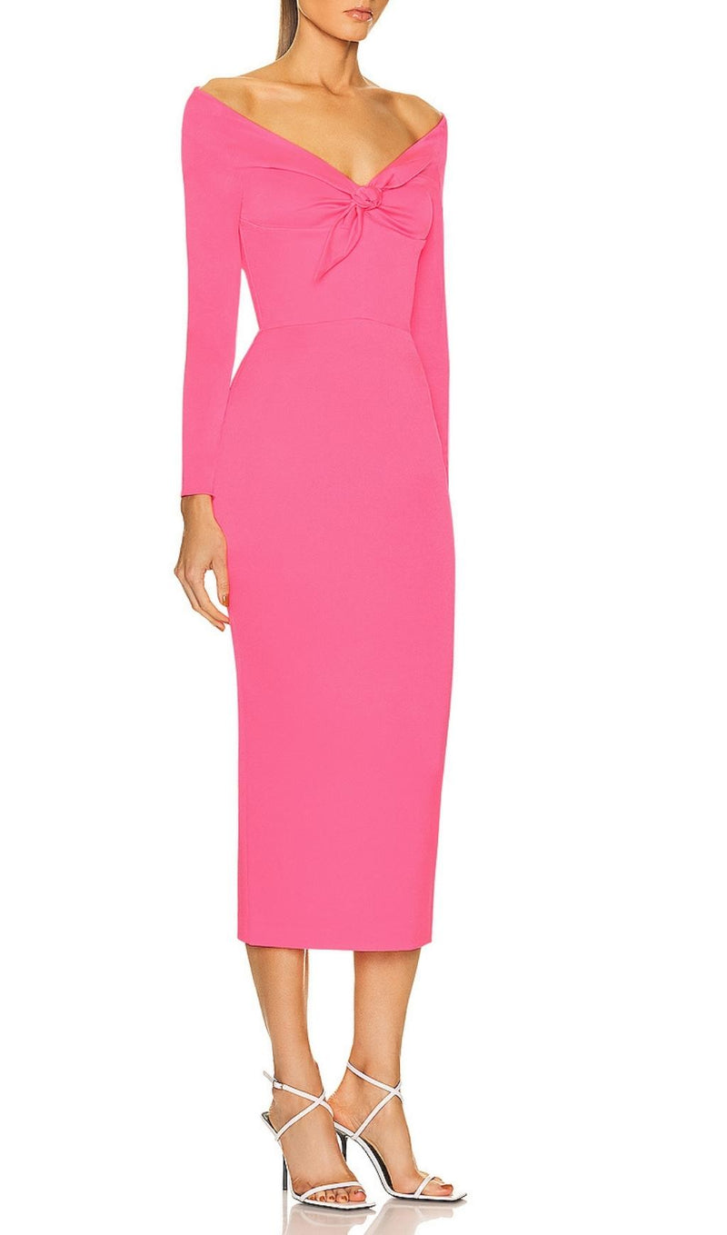 PINK BOW BANDAGE MIDI DRESS