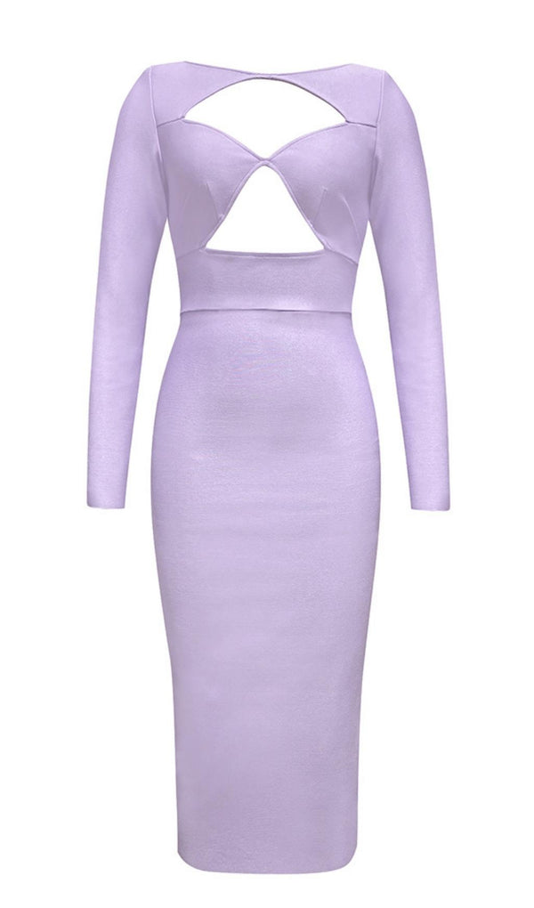 LONG SLEEVES CUT OUT MIDI DRESS IN PURPLE