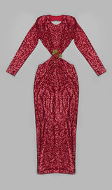 SEQUIN CUTOUT BACKLESS MAXI DRESS IN RED