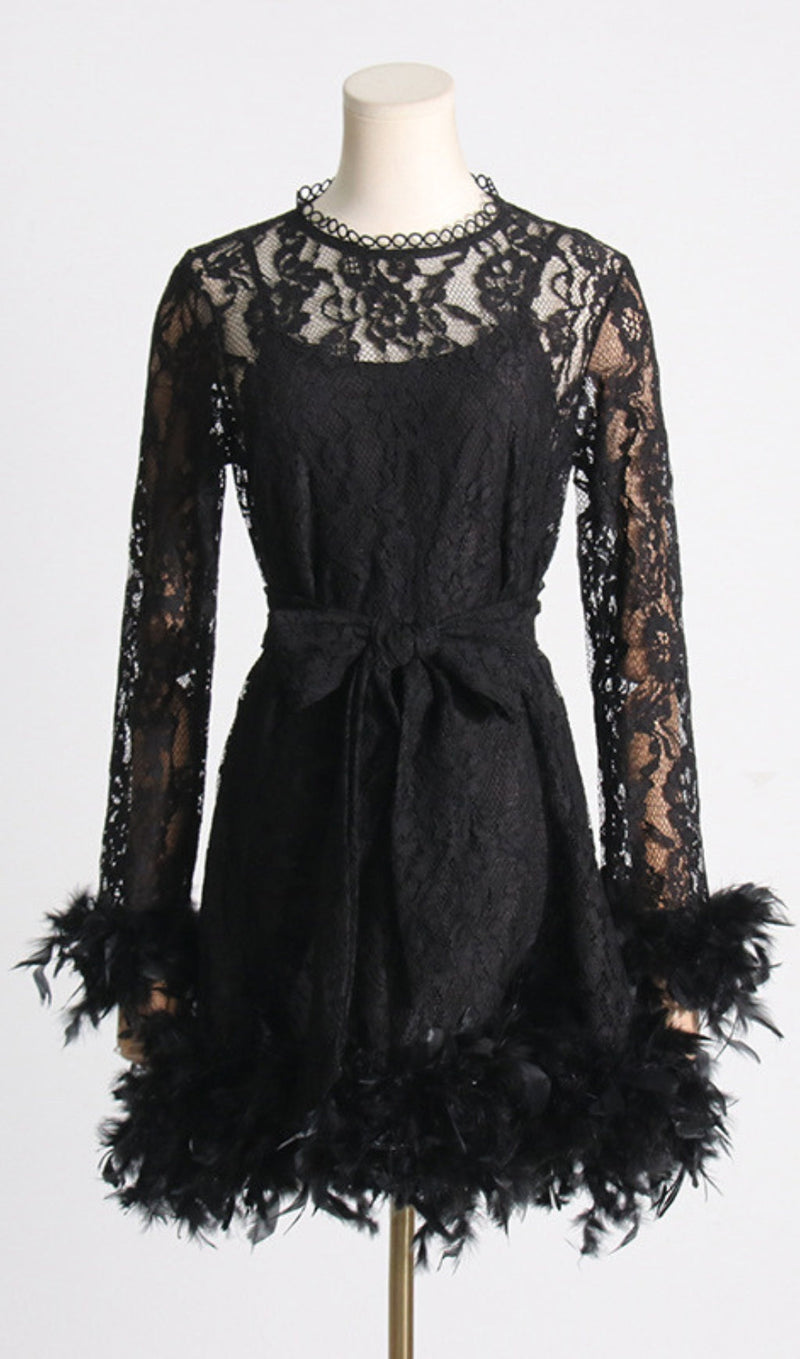 ROBE EN DENTELLE AVEC PLUME