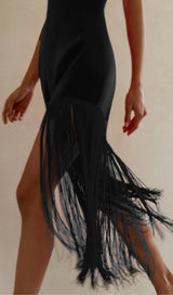 FRINGED STRAPLESS MINI DRESS