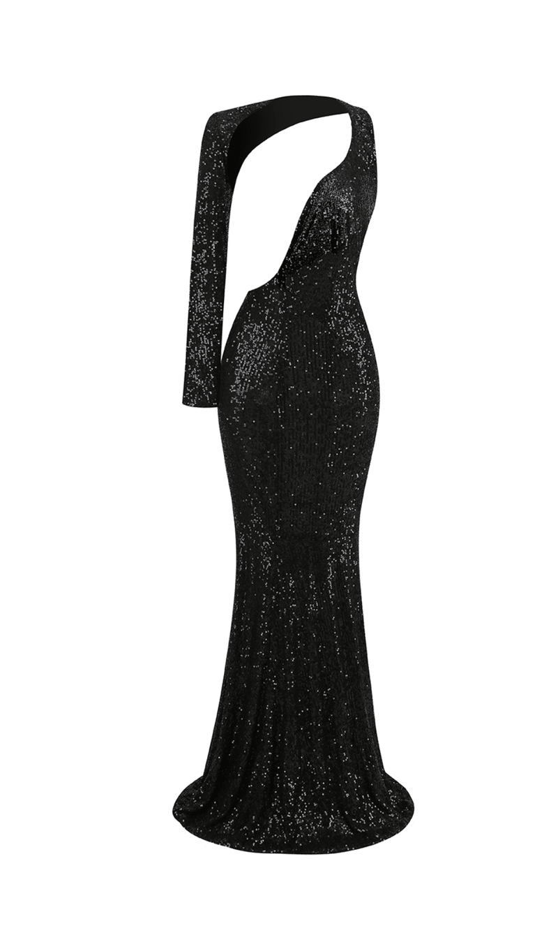 BLACK BODYCON FIT SEQUIN MAXI DRESS