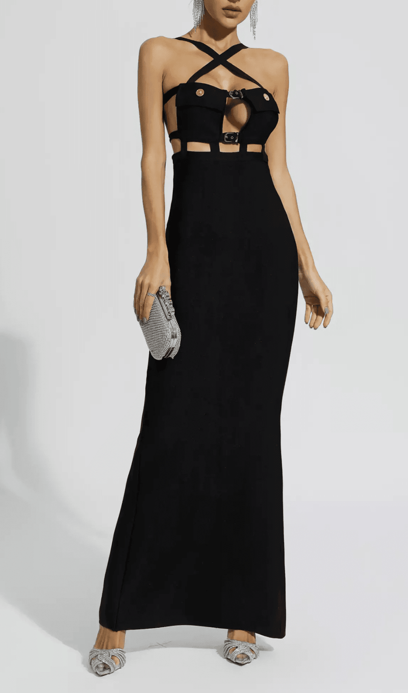 HALTER POCKET BANDAGE MAXI DRESS