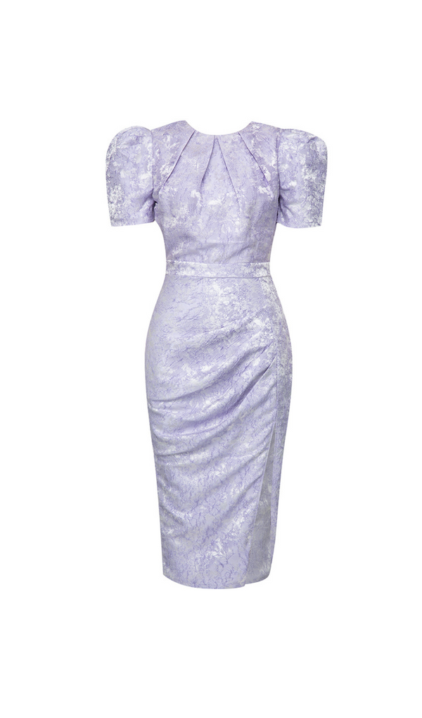 LAVENDEL KURZÄRMELIGES MIDIKLEID MIT FLORALEM DRAPIERTEM FLORAL 