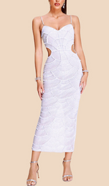 WHITE PEARL CUT-OUT MIDI DRESS