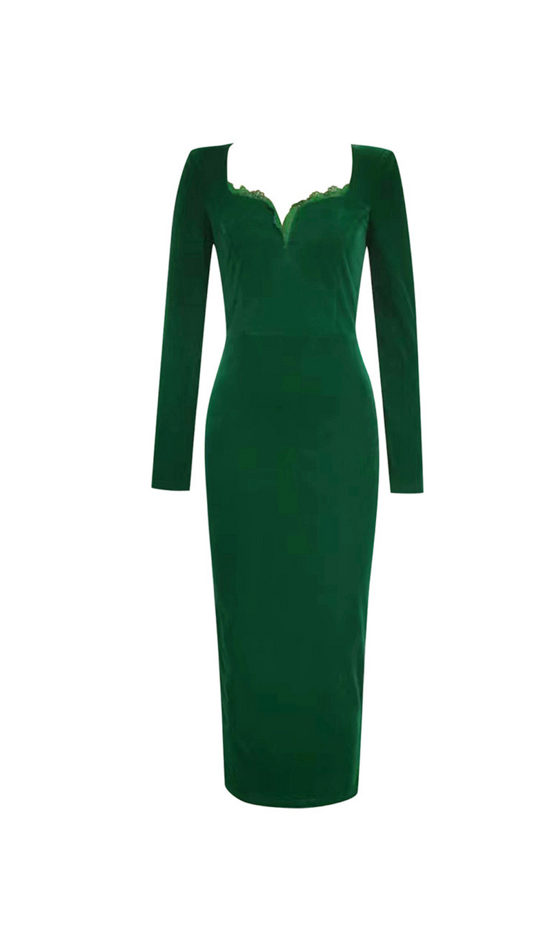 ROBE MIDI MOLLEUSE À DOS FENDU VERTE 