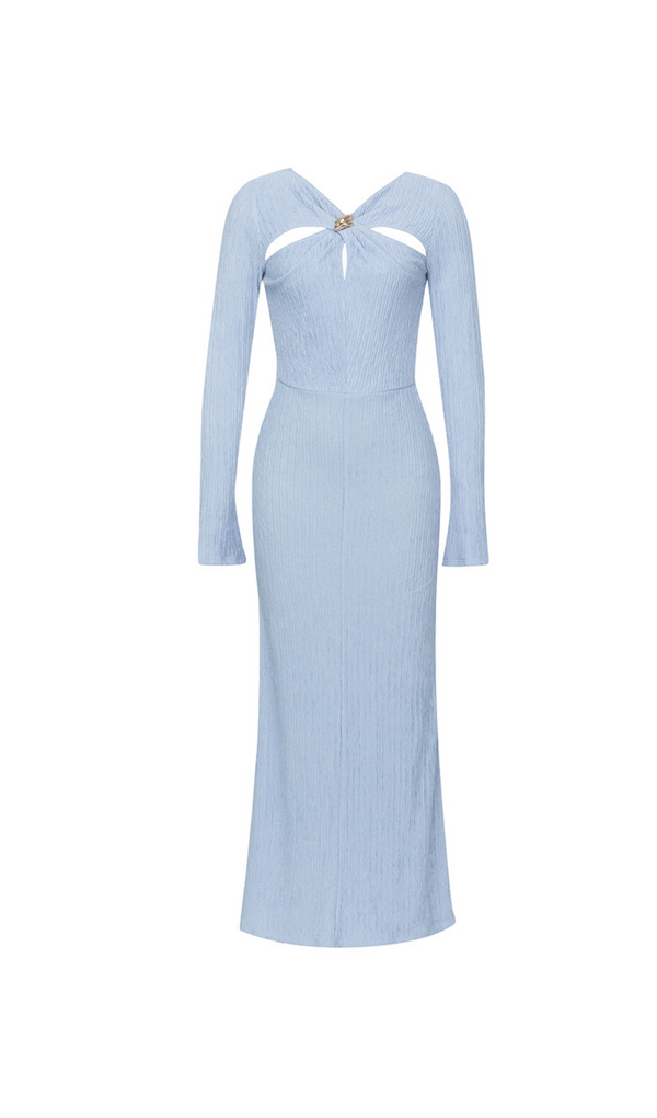 ROBE MAXI DÉCOUPÉE À COL V BLEU 