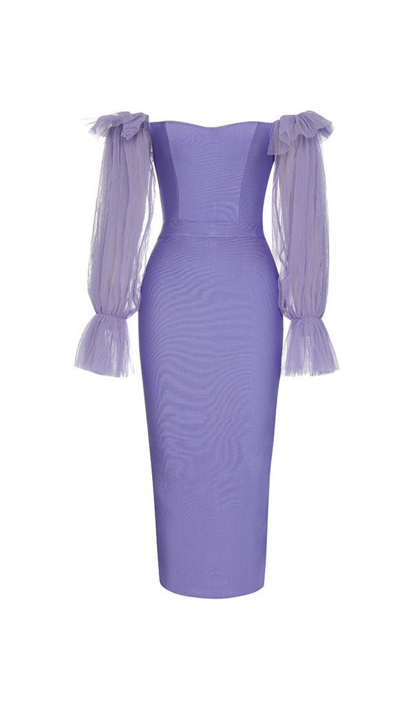 PURPLE MESH LONG SLEEVE MIDI DRESS