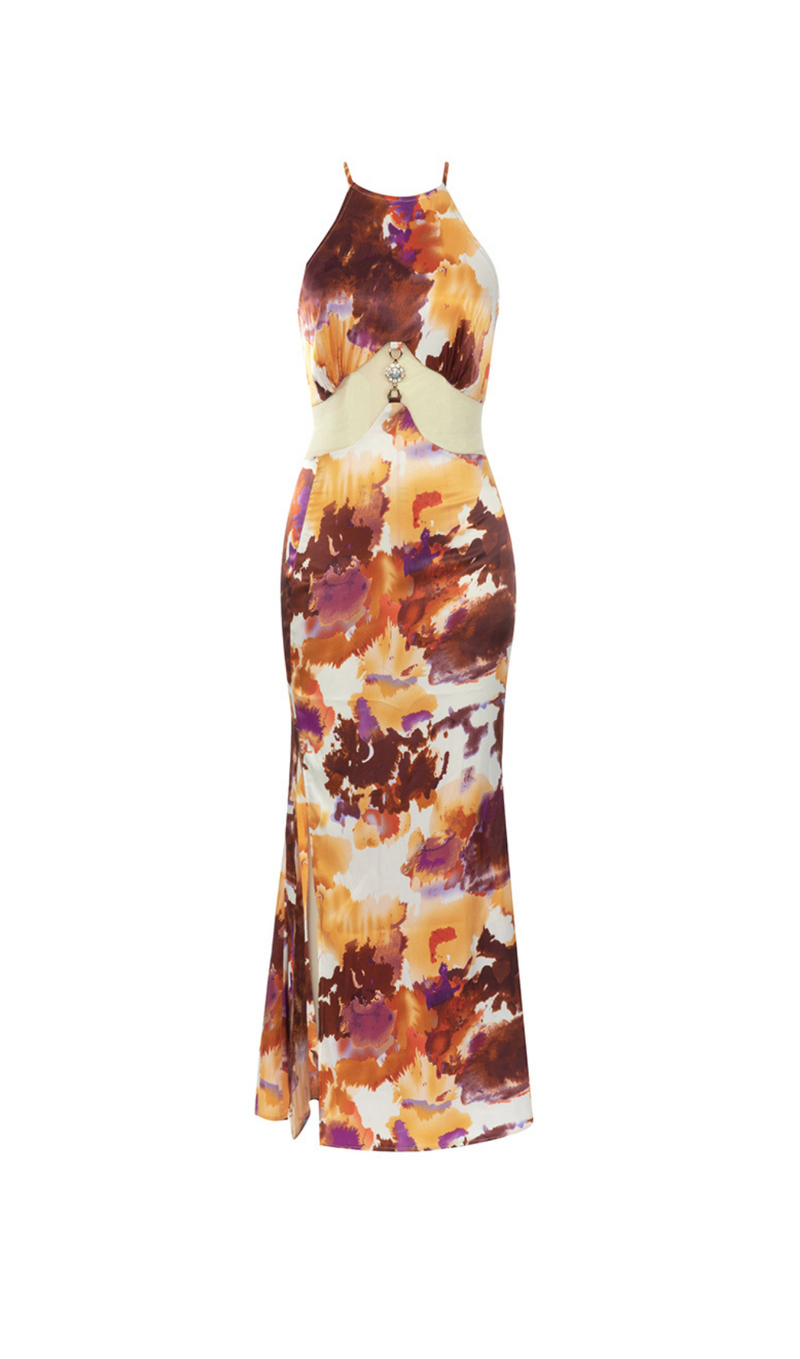 HALTER PRINTED BODYCON MIDI DRESS