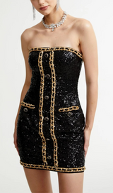 SEQUIN CHAIN STRAPLESS MINI DRESS