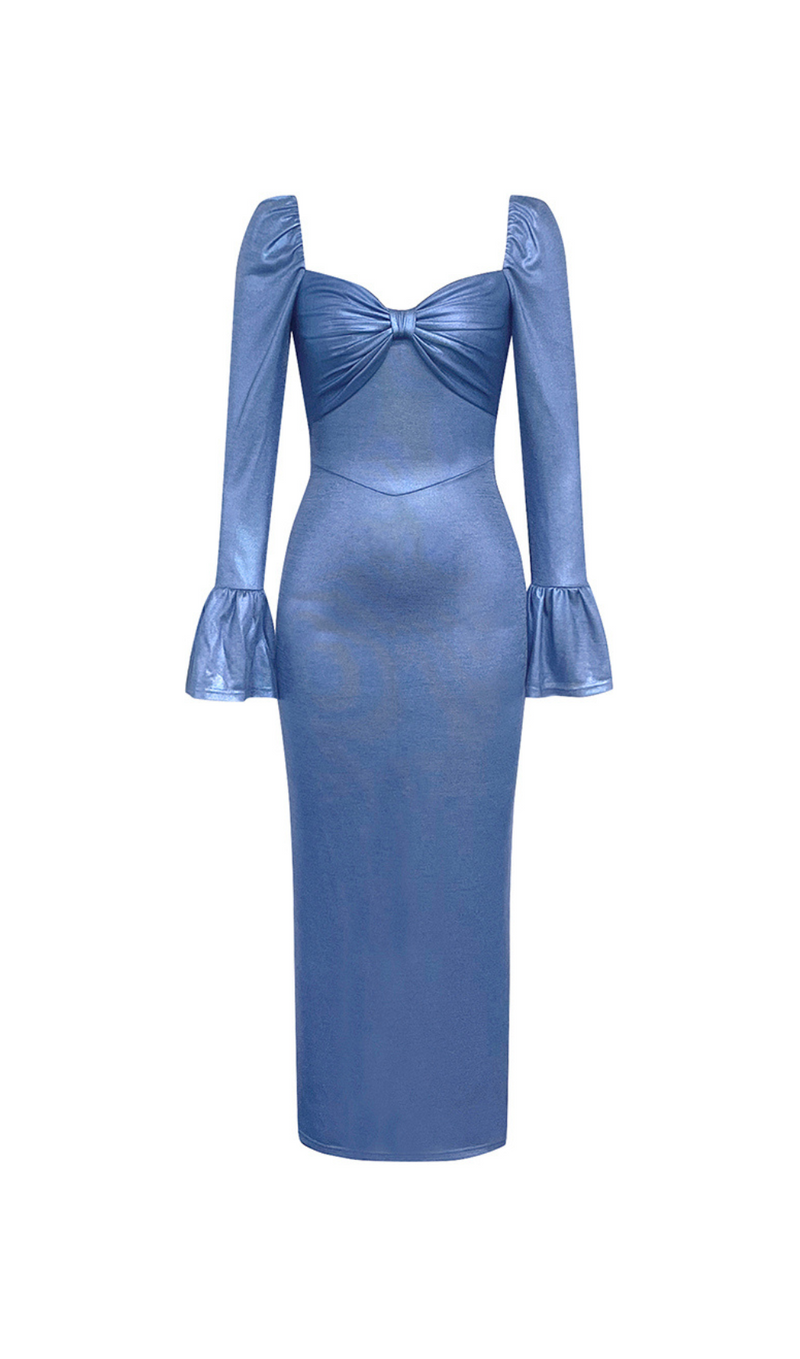 LANGÄRMELIGES MIDIKLEID MIT BUSTIER IN BLAU 