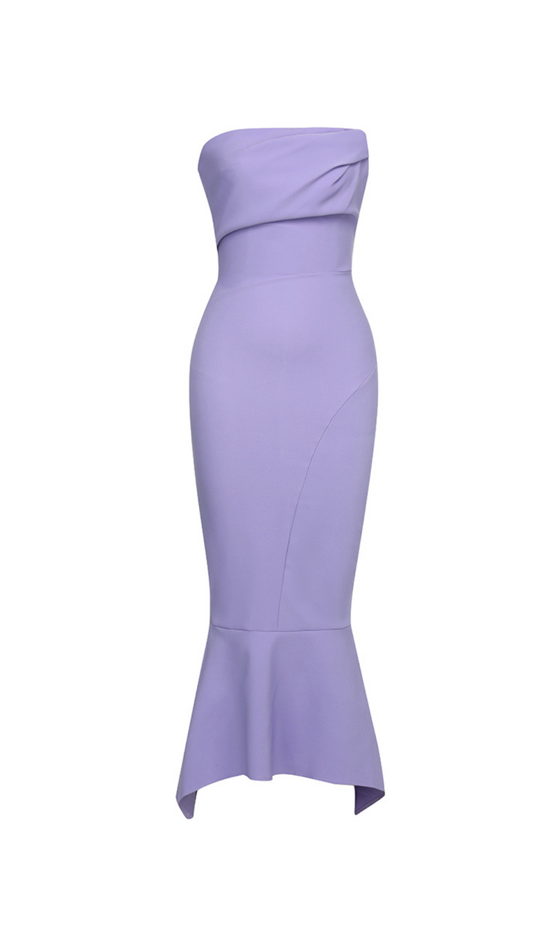 STRAPLESS CREPE MIDI DRESS