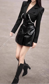 TAILORED BLAZER DRESS WITH LEATHER BLACK