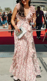 ROBE MAXI À DÉCOUPES FLEURS À VOLANTS 