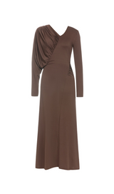 ROBE MAXI BODYCON MARRON À COL EN V 