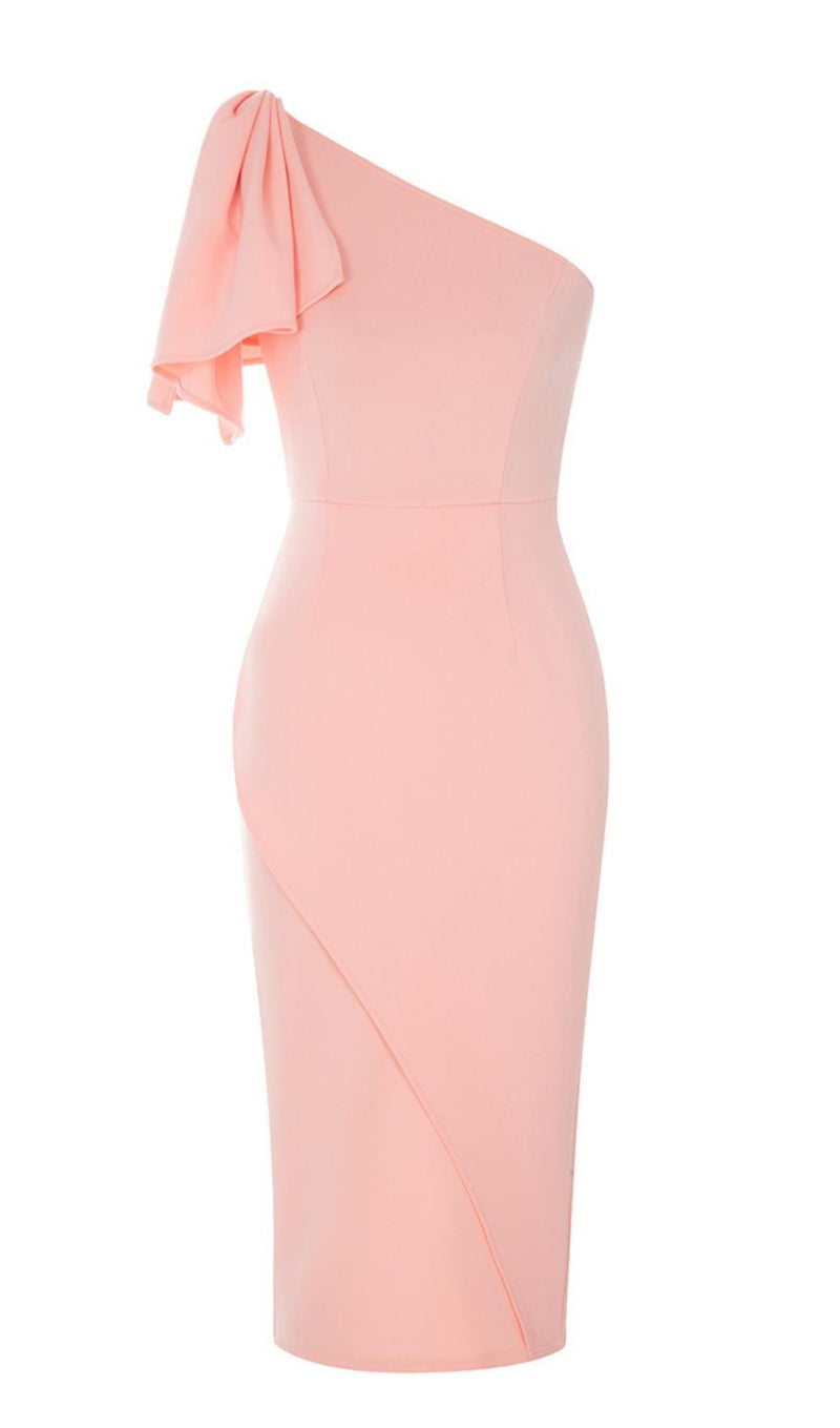 ONE SHOULDER BODYCON MIDI DRESS IN PINK