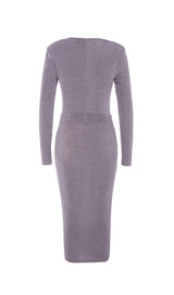 KNIT CUTOUT LONG SLEEVES MIDI DRESS IN PURPLE