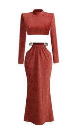 SPECIAL TEXTURE TURTLENECK LONG-SLEEVED PADDED SHOULDER SKIRT SET